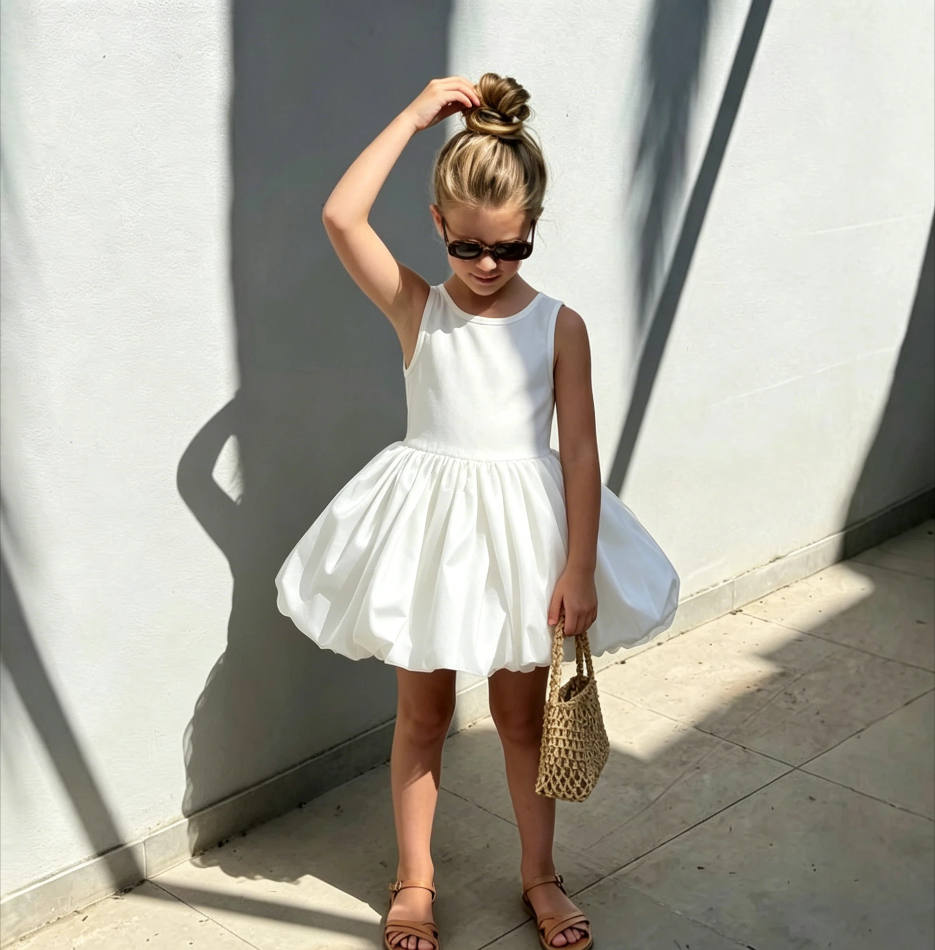 Neues Mädchen-Blütenkleid Ärmellos Kinderkleidung Mädchen Sommer-Prinzessinnenkleid Kleines Weißes Kleid – Detail 3