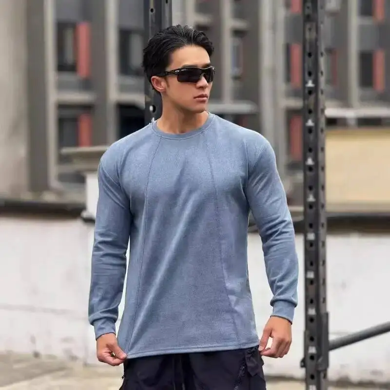 

Мужская весенне-осенняя узкая модная футболка с длинным рукавом и мышцами, спортивная одежда, спортивные колготки для бодибилдинга, повседневные толстовки