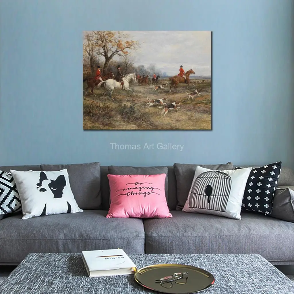 Fox Hunting Canvas Print HD Dogs Full Cry Heywood Hardy Classic Equestrian Painting Sports Large Wall Art for Club Office Decor