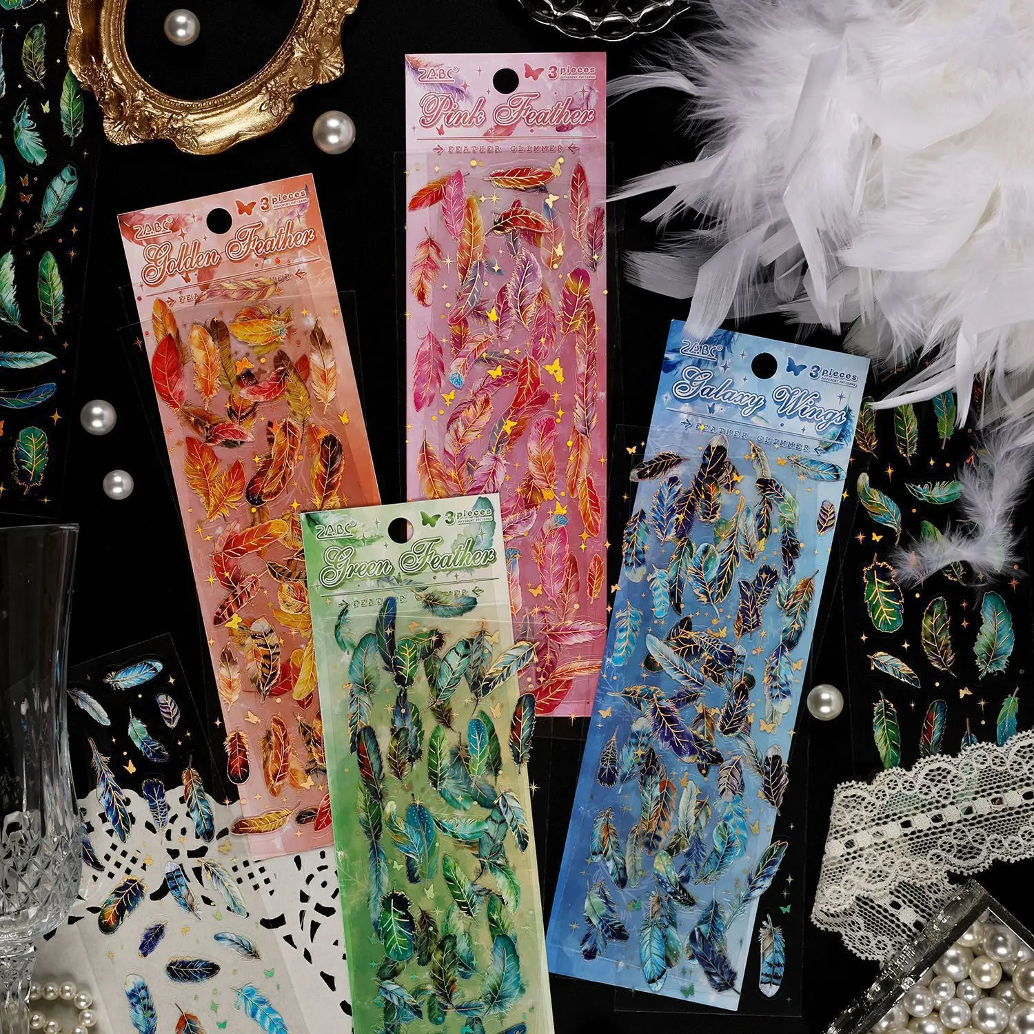 Creative Feather Pattern 3D Hot Stamping Hand Account & Phone Case Decorative Stickers