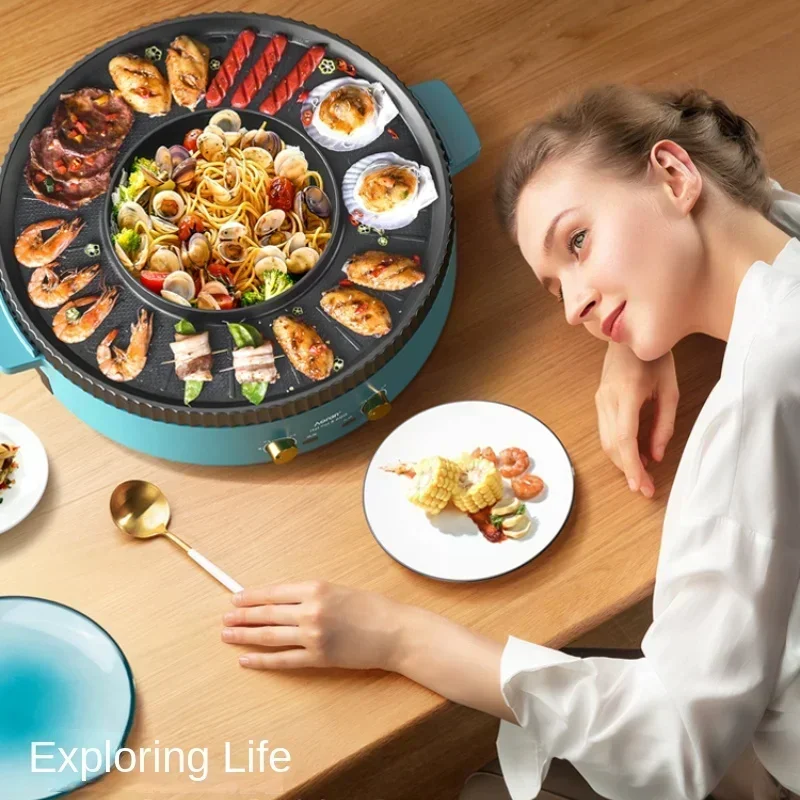 กระทะย่างบาร์บีคิวไฟฟ้าสำหรับใช้ในบ้านหม้อร้อนสำหรับใช้ในบ้าน