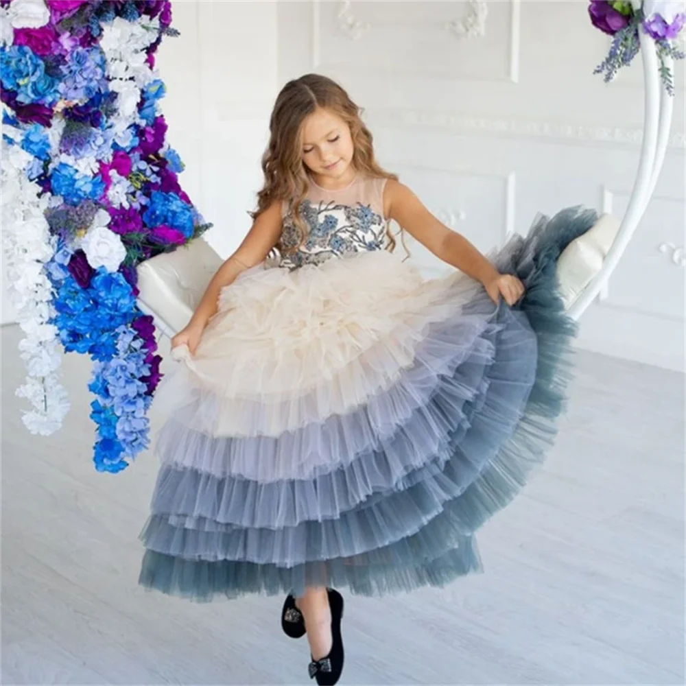 Tulle Flower Girls Dresses Performance Ball Girl Wedding Appliques Decorative Holy Communion Dresses