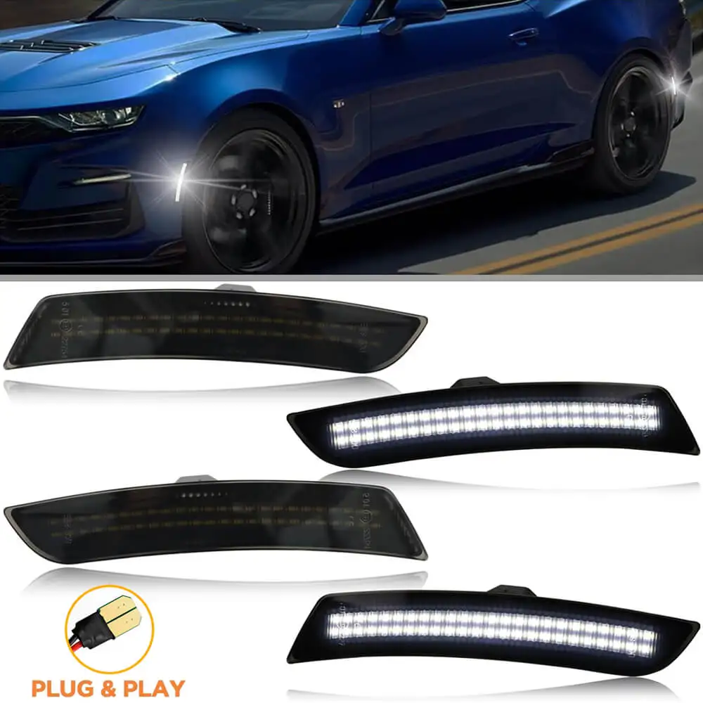 

Светодиодные передние и задние боковые габаритные фонари для Chevrolet Camaro 2015-2023, с затемненными линзами, для крыльев автомобиля
