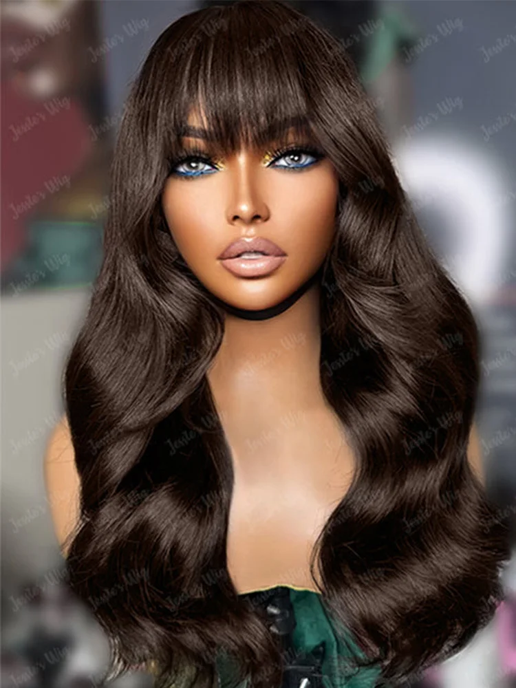 Pre Everything Glueless 13x5 Body Wave Lace Front Wig With Bangs Crystal HD Pre Cut Lace Human Hair Wig