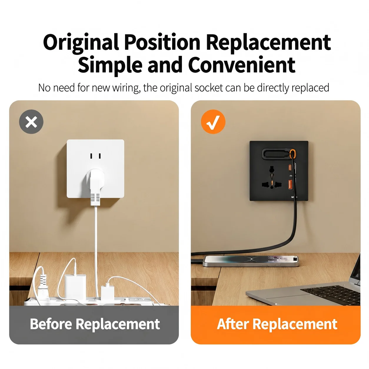 86 Type Black International 13A Multi-Function Universal Three-Prong USB Fast Charge Type-C Single Extendable Cord 20W Socket