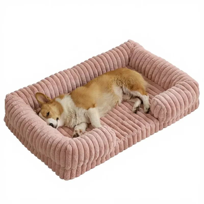 Luxury Rectangle Striped Pet Dog Bed Fluffy Design Removable Washable Sofa Bed for Dogs Custom Logo Available