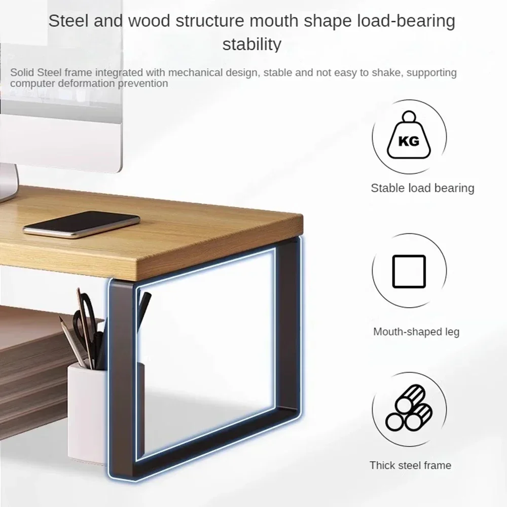 Monitor Raised Shelf Computer Stand Rack Office Laptop Bracket Desktop Home Storage Holders Mini Wooden Office Table Accessories