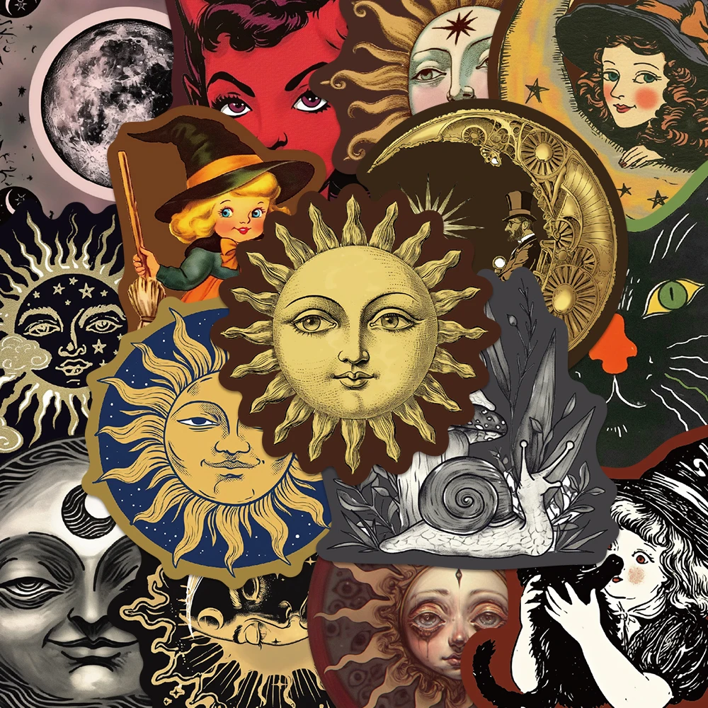 50 Uds. Pegatinas espeluznantes celestiales ocultas dibujos animados sol Luna planeta calcomanía DIY cuaderno maleta botella pegatinas para monopatín para adultos
