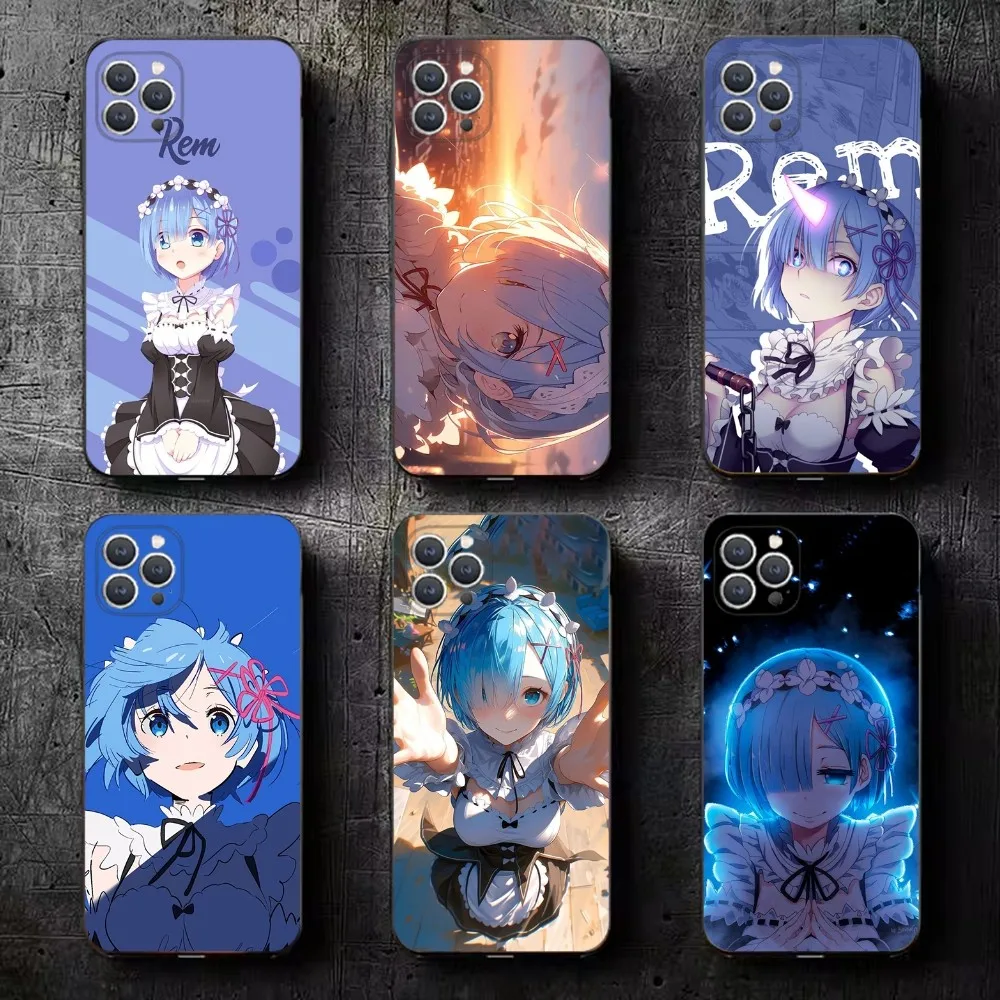 R-Rem Re Zero Anime Rem  Phone Case For iPhone 15,14,13,12,11,Plus,Pro Max,XS,X,XR,SE,Mini,8,7 Soft Silicone Black Cover