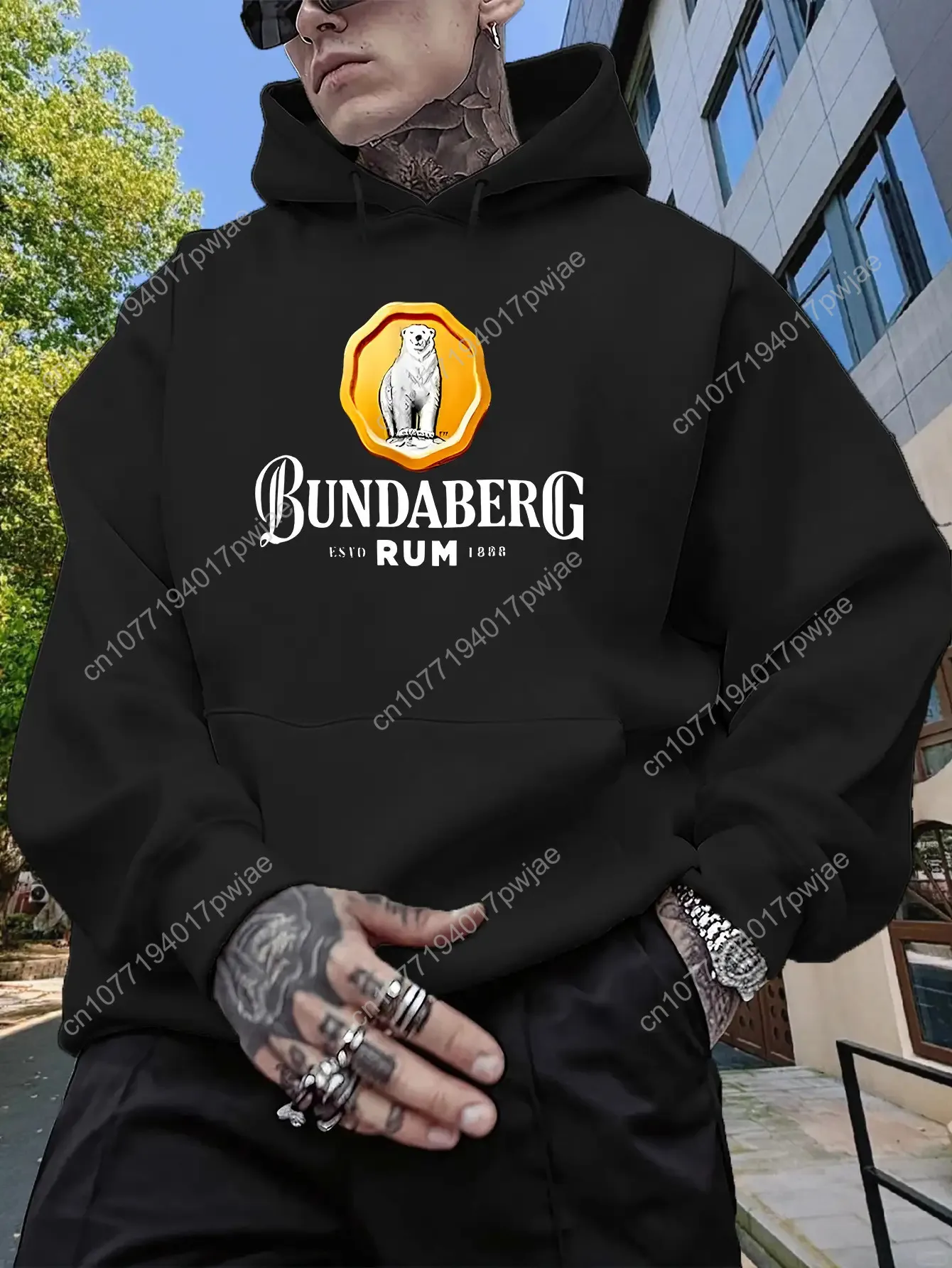 Sudadera con capucha negra para hombre, sudadera con emblema de león Bundaberg, sudadera con capucha de tela elástica para uso diario informal y formal, Machin