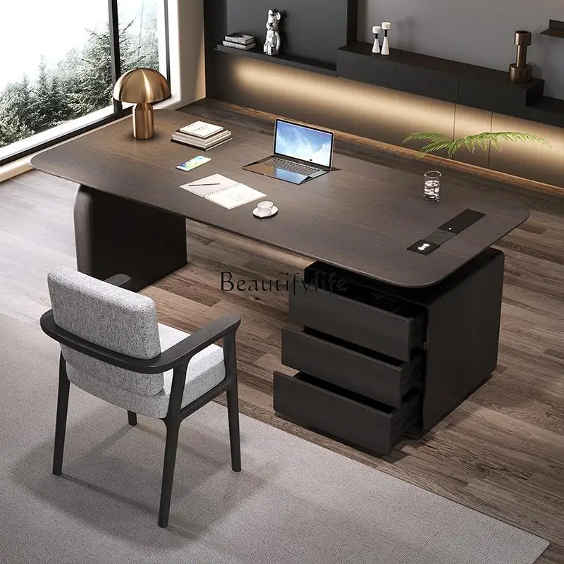 

Italian smoked solid wood board desk light luxury modern minimalist living room high-end computer desk