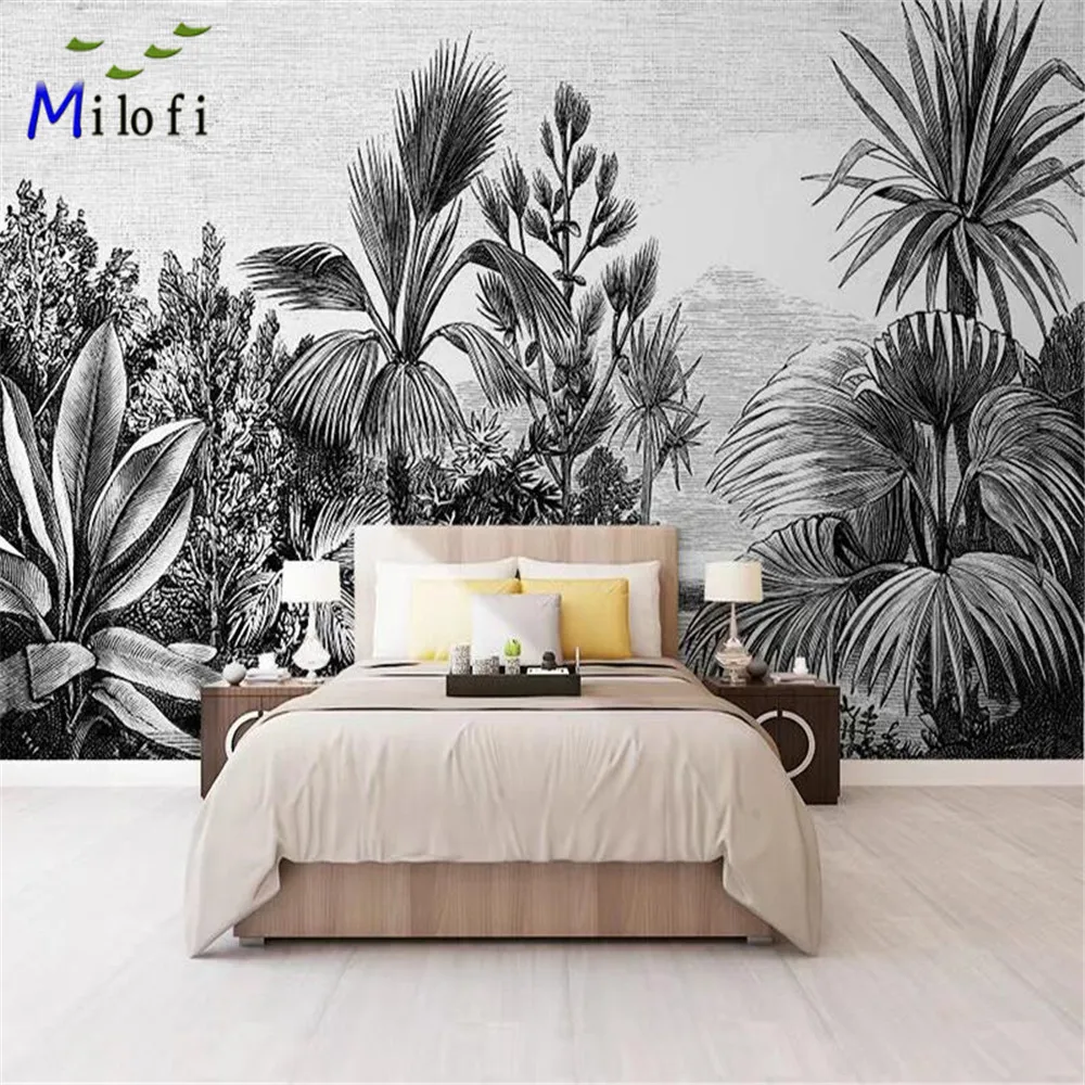 Milofi custom large 3D printing retro tropical rainforest plant wallpaper mural background wall decoration painting