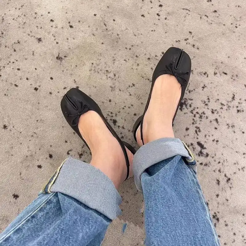 تابي الصنادل النساء العلامة التجارية مصمم Slingback كعب مضخات انقسام تو البغال الصنادل الصيف Bowknot أحذية الباليه السيدات 35-43 حجم #2