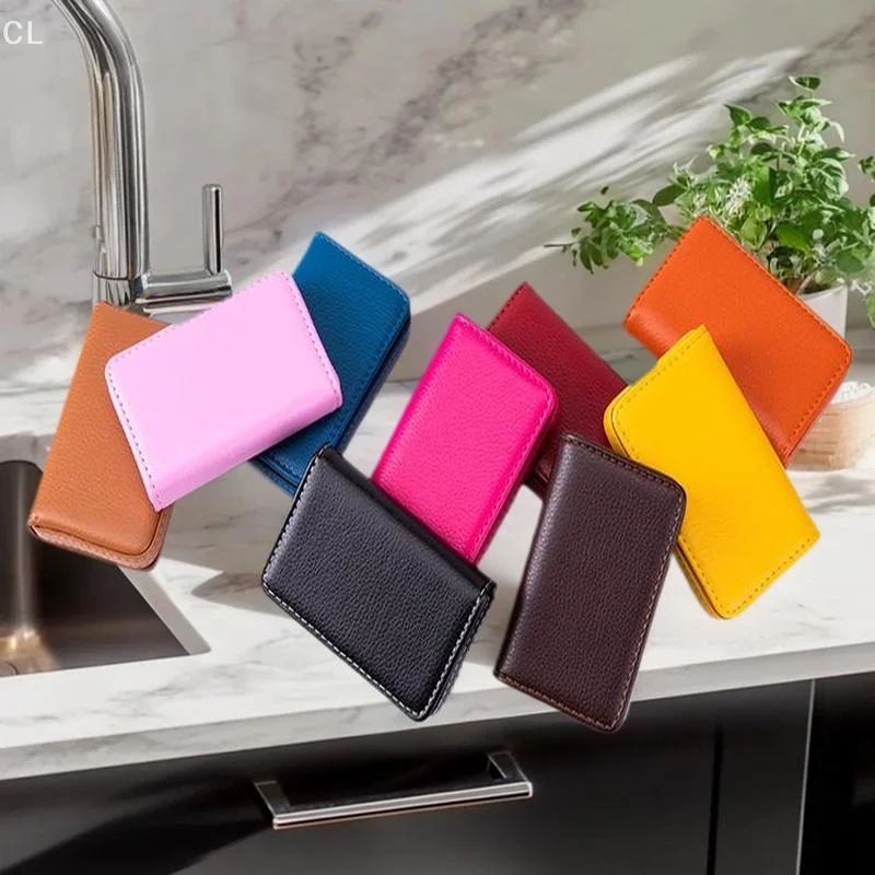 5. Porte-cartes en cuir PU cousu de taille utilitaire avec fermeture magnétique pour hommes et femmes