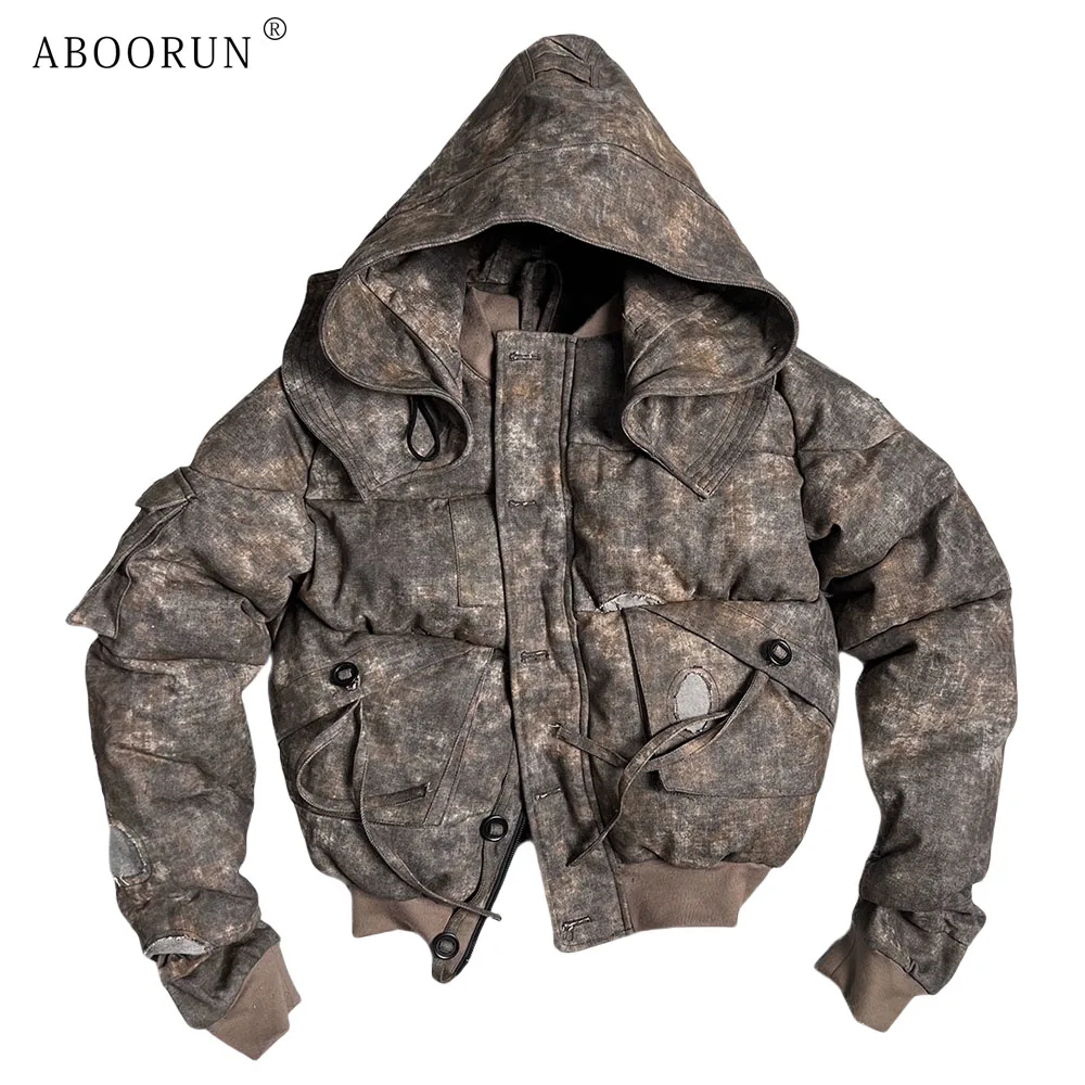 ABOORUN Men's Winter Duck Down Coats Streetwear MA1 Bomber Jackets for Male