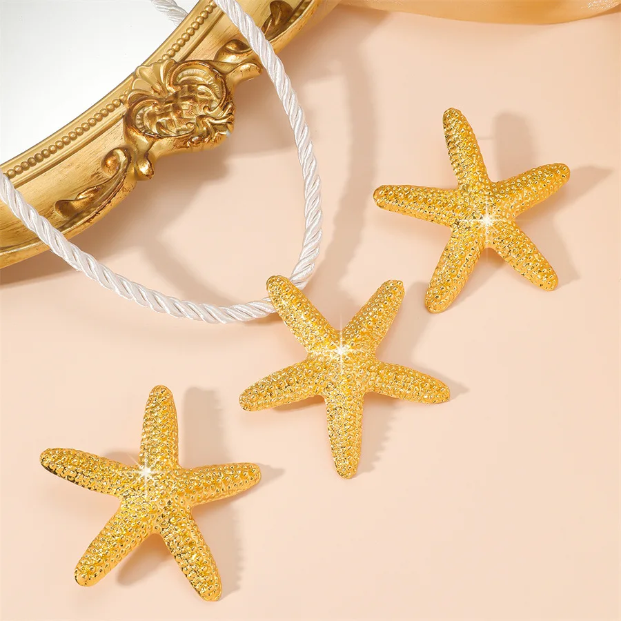 Junzi Exaggerated Big Starfish Pendant Necklace for Women Punk White Thick Rope Chain Choker Necklace Party Jewelry Gift