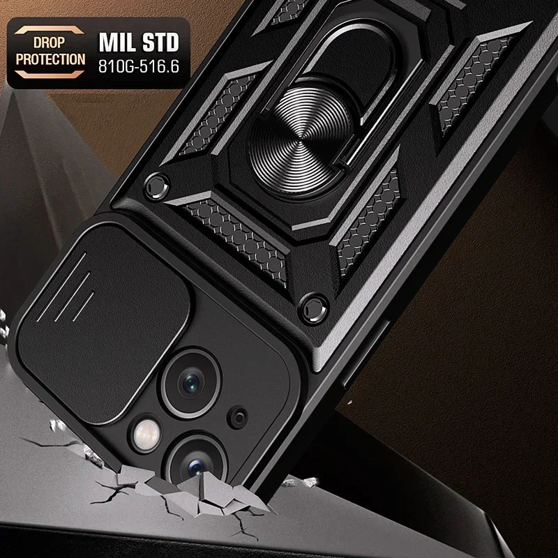 Cases For iPhone 17 16 16e 15 14 13 12 11 Pro Max Plus Mini XR 8 Plus SE Shockproof Armor Slide Camera Lens Protection Cover