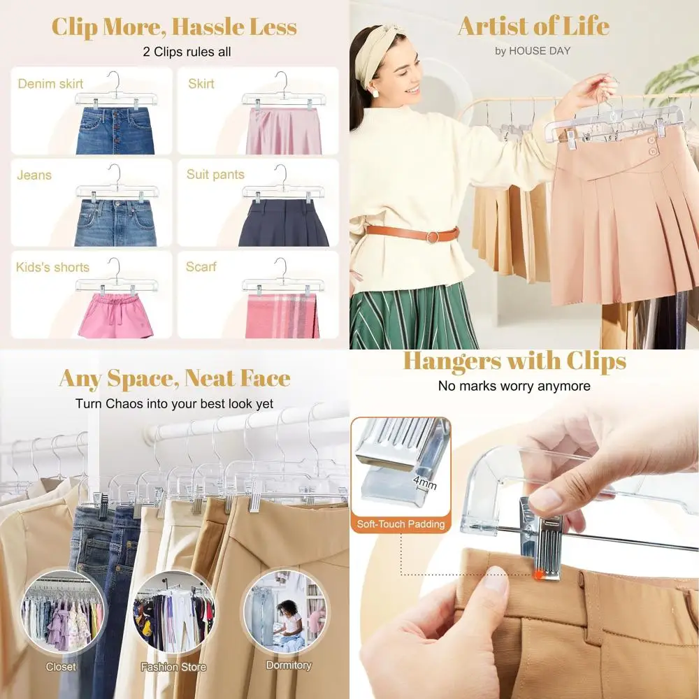 

50-Count Clear Plastic Skirt & Pant Hangers with Clips for Retail Display and Versatile Use