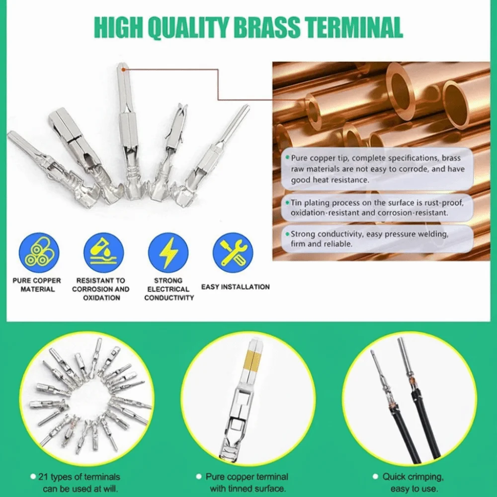 

290PCS Crimp Pins 21Type 1/1.5/1.8/2.2/2.8/3.5mm Wire Terminal Pins 1-3.5Mm Male And Female Electric Connector Pin Automotive