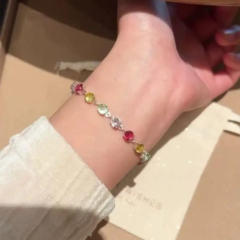 Funkelnde Bunte Kristallarmbänder für Frauen, Koreanische Zirkon-Metallkette, Partyschmuck, Valentinstagsgeschenk – Detail 4