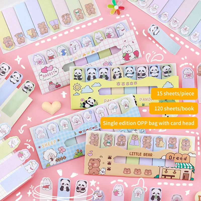 120Pcs Cartoon Animal Memo Pad Sheets Sticky Notes To Do List Planner Stickers Decor Office Cute Learning Memo Bookmark Paste