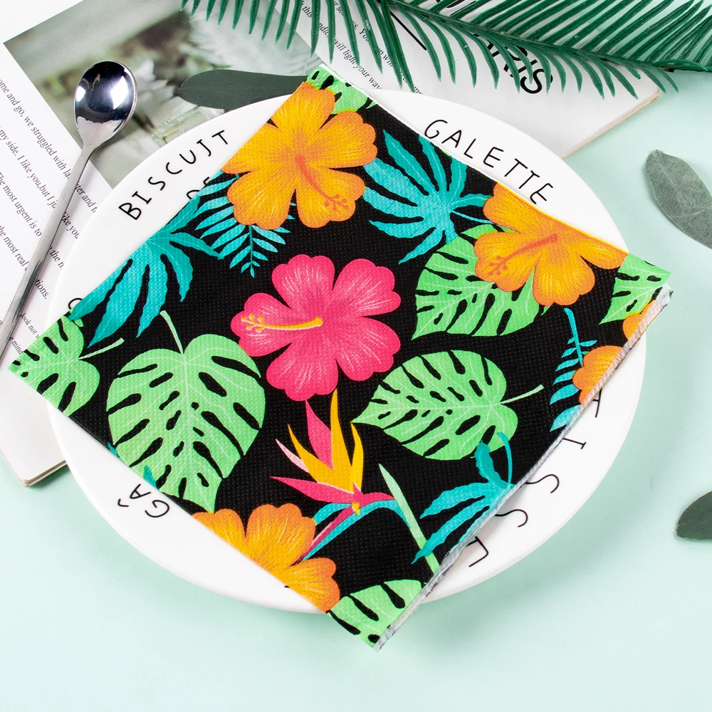 20 قطعة هاواي الأزهار أوراق النخيل الكركديه نمط المناديل الورقية الاستوائية هاواي كوكتيل منديل الصيف حفلة عيد ميلاد ديكور للطاولات