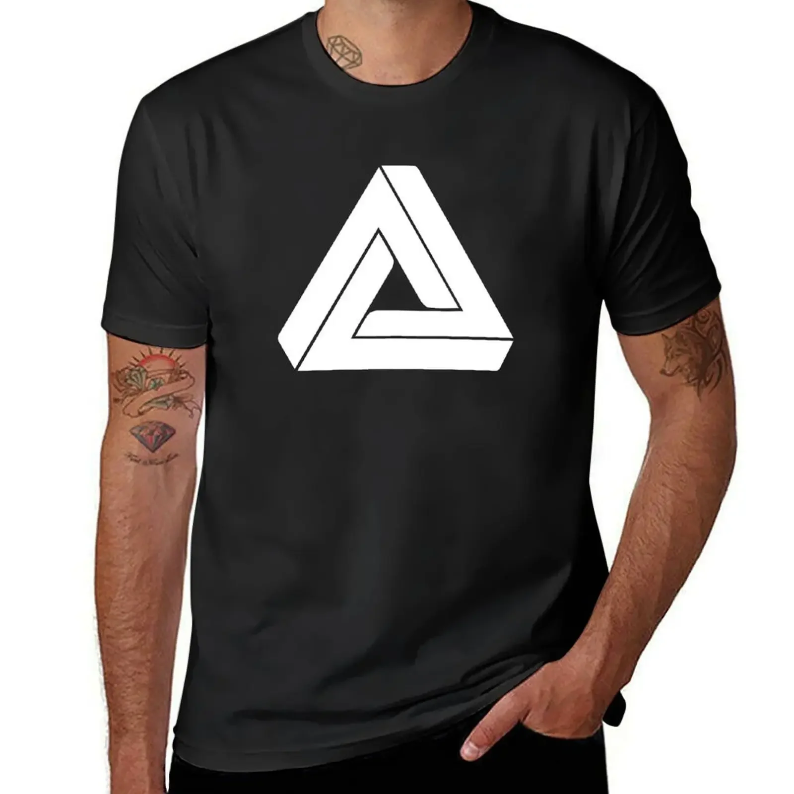 White Impossible triangle, Penrose triangle T-Shirt quick drying shirts graphic tee mens plain t shirts