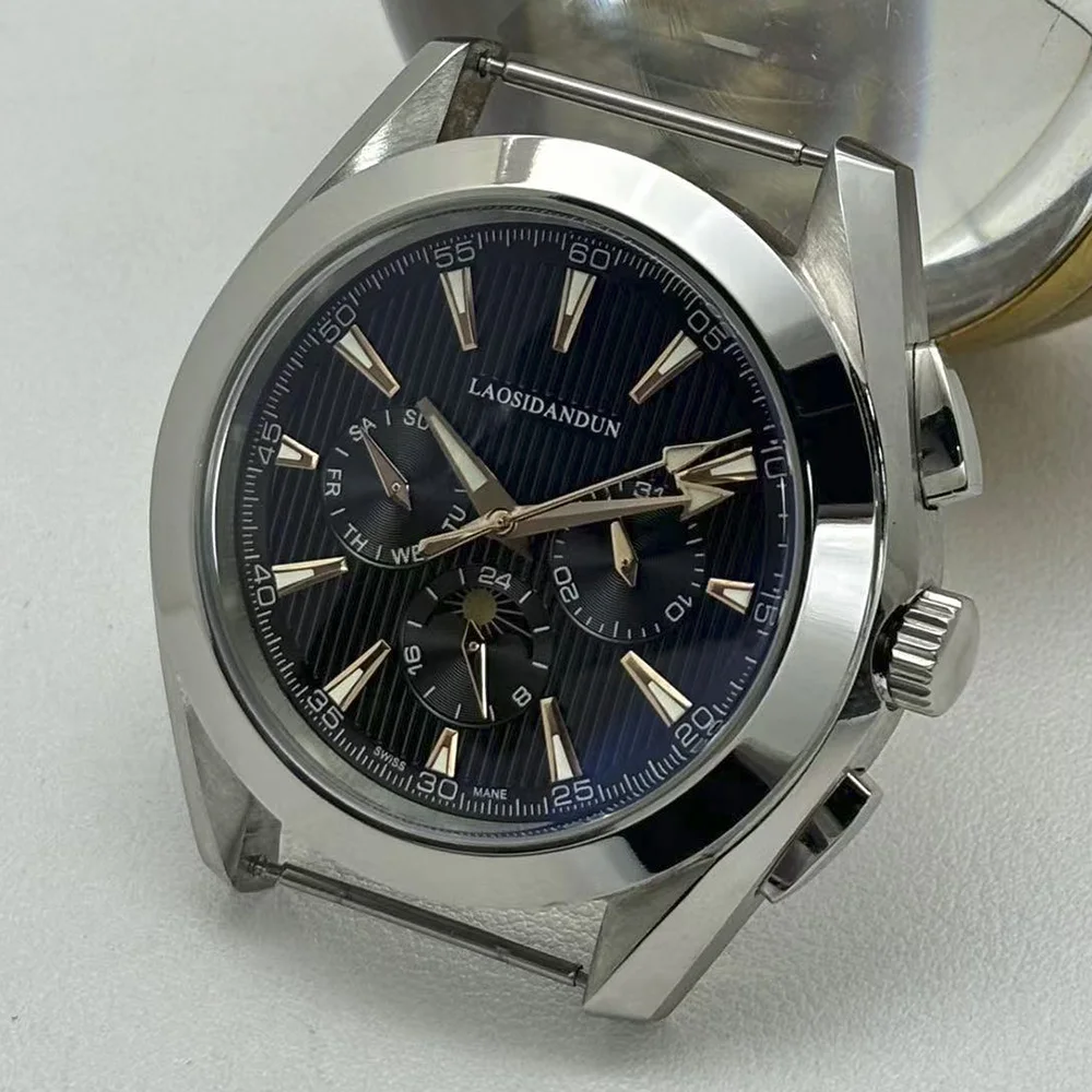 

Fashionable man 42.6mm multi-functional waterproof automatic mechanical watch moon phase polished stainless steel case no strap