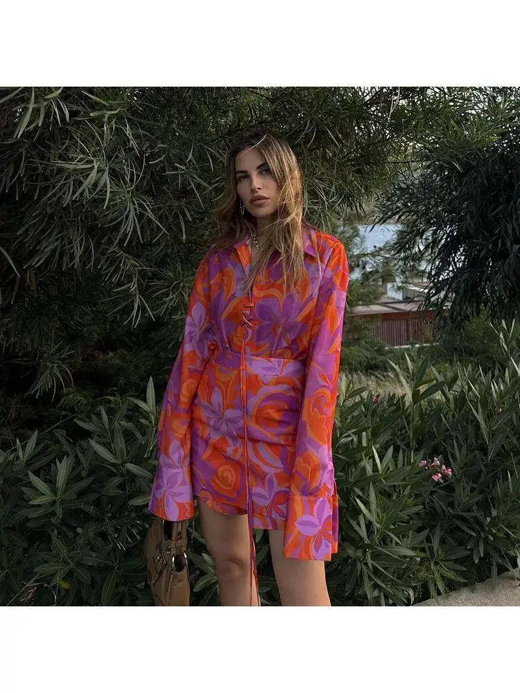 

Women's Long Sve irt Print Suit Skirt Summer New Model Design Casual Chic Chinese Sle Top Quali Faionable Clothing