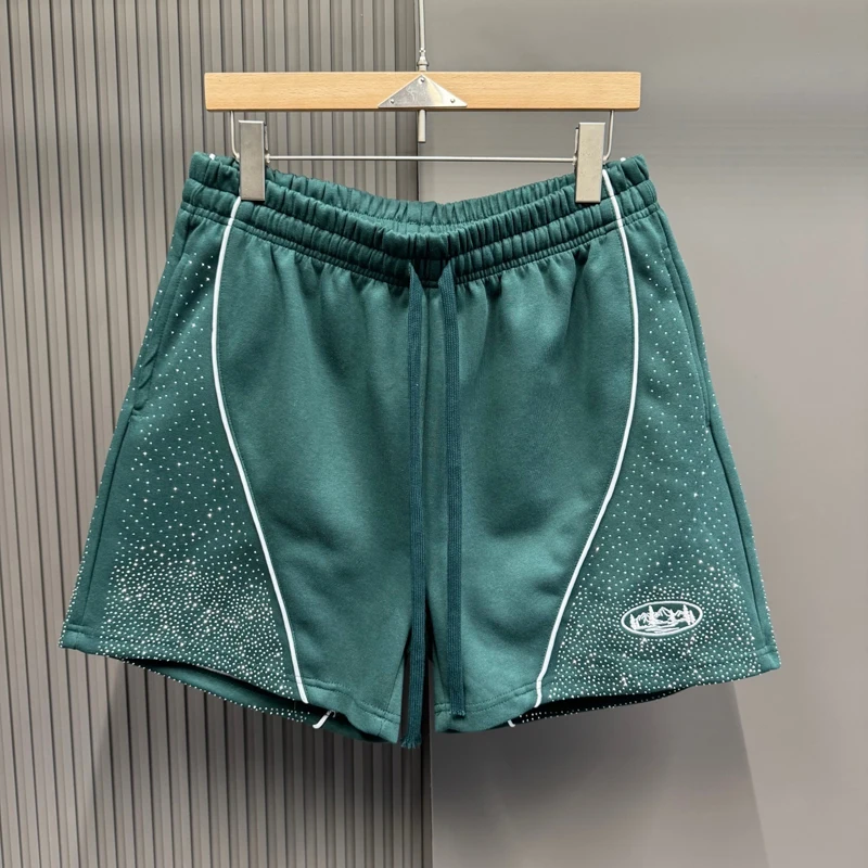 

American Streetwear Starry Diamond Splicing Shorts Summer Men's and Women's Beach Casual Quick Drying Quarter Pants