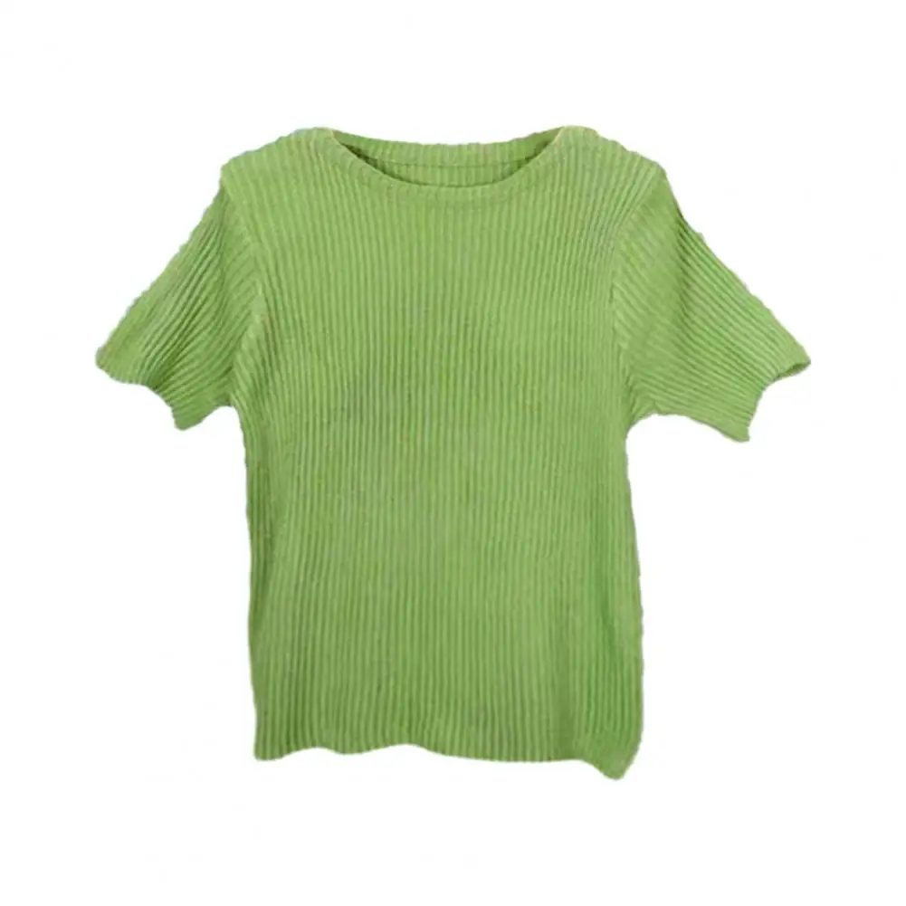 

Women T-shirt Stylish Ribbed Half Sleeve Tops for Women Slim Fit Solid Color Round Neck Pullover Shirt Elastic Wear Fashion