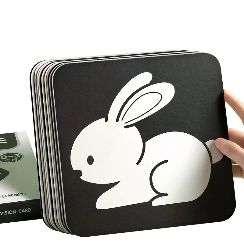 Carte noire et blanche pour nouveau-né, formation à la Stimulation visuelle, jouet de chasse pour bébé de 0 à 3 mois, carte couleur