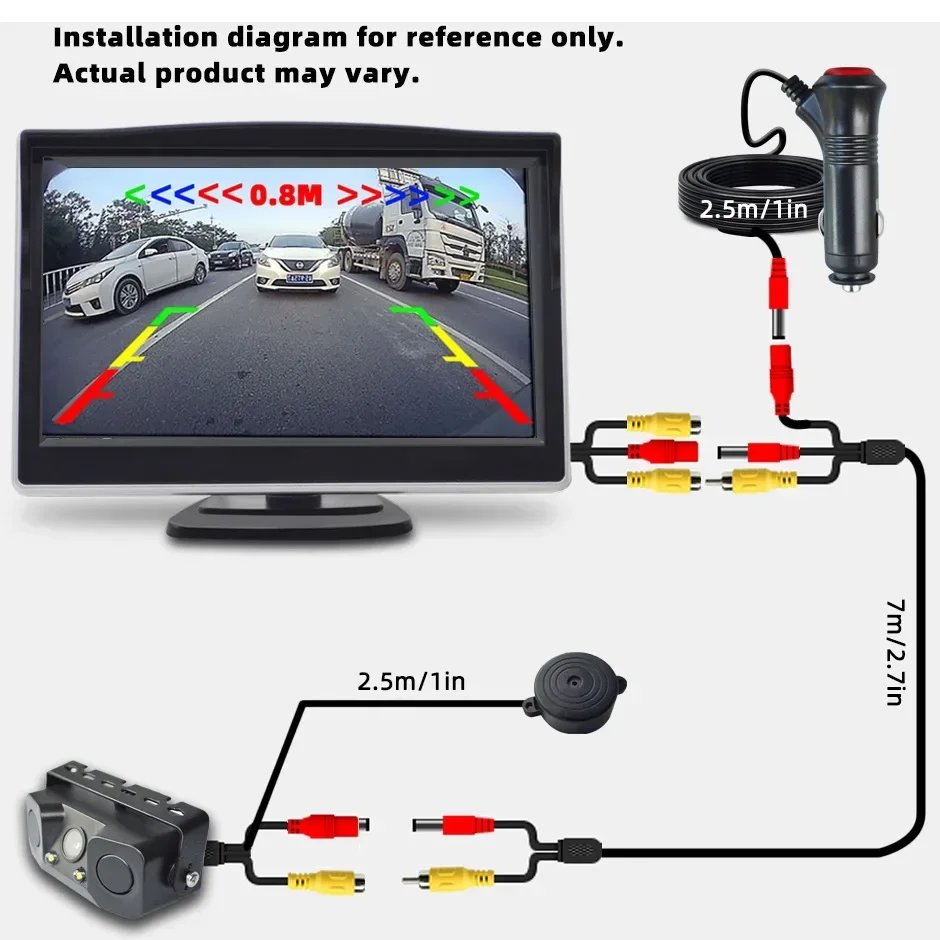 

Easy To Install Visible Parking Radar System, Car Backup Reversing Camera Parking Sensor Kit with 4.3/5 Inch LCD Monitor Display