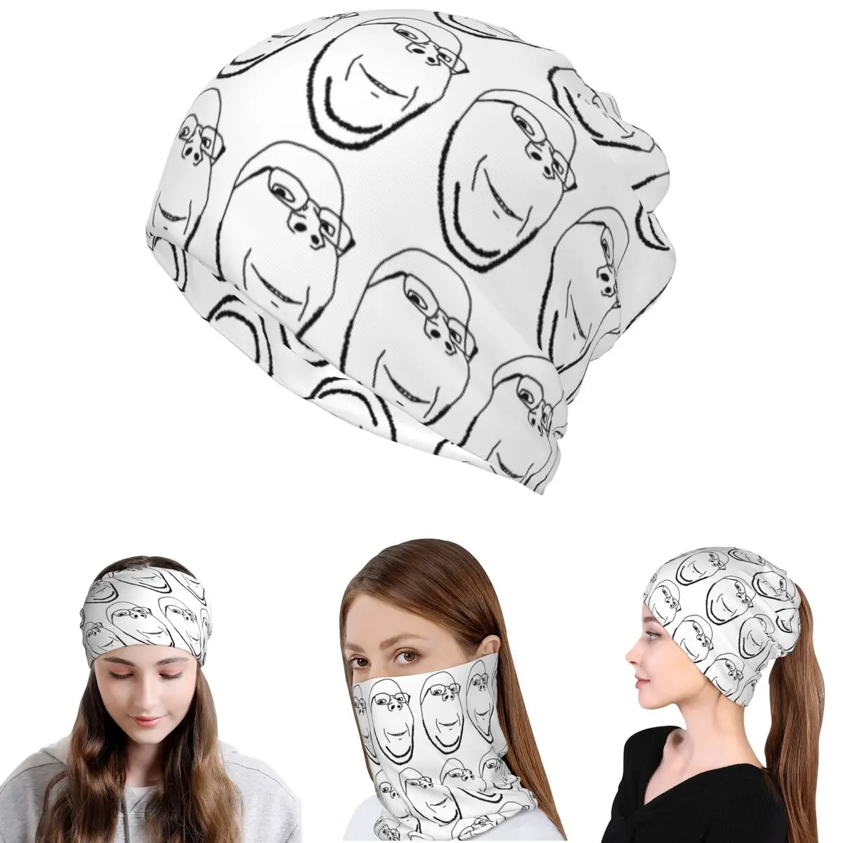 Smiling Wholesome Wojak Soyjak Bandana, Bragas de cuello, Bufanda mágica, Diadema cálida, Gorro tipo beanie para Hombres, Mujeres y Adultos, Lavable