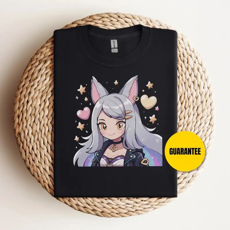 Ahri shirt cute kawaii pastel goth anime wear Casual Streetwear girl top chibi Japanase Harajuku Fashion KDA AHRI POPSTAR