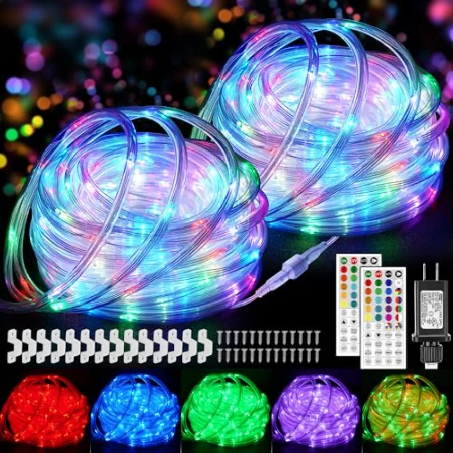 

100Feet Connectable Rope Lights for Outside 300LED Color Changing Outdoor String Light with Remote 24 Colors Waterproof Twinkle