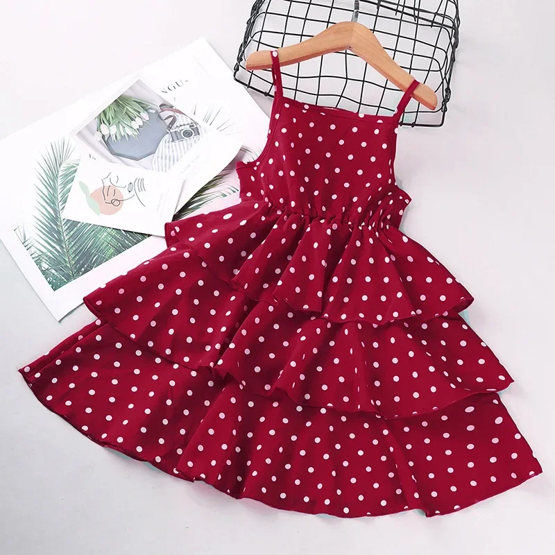 Neue Mädchen Kleid Dot Gedruckt Slip Spaghetti Strap Rüschen Prinzessin Nette Cupcake Kleid Kinder Sommer Kleider Täglichen Verschleiß