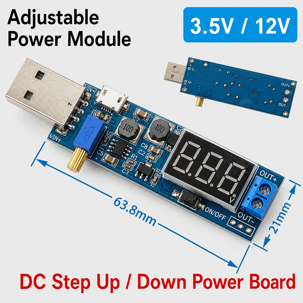 DC-DC 5V zu 3,5V/12V USB Step-Up/Down Netzteil USB DC Boost-Modul Einstellbarer Boost-Buck-Wandler mit Digitalanzeige