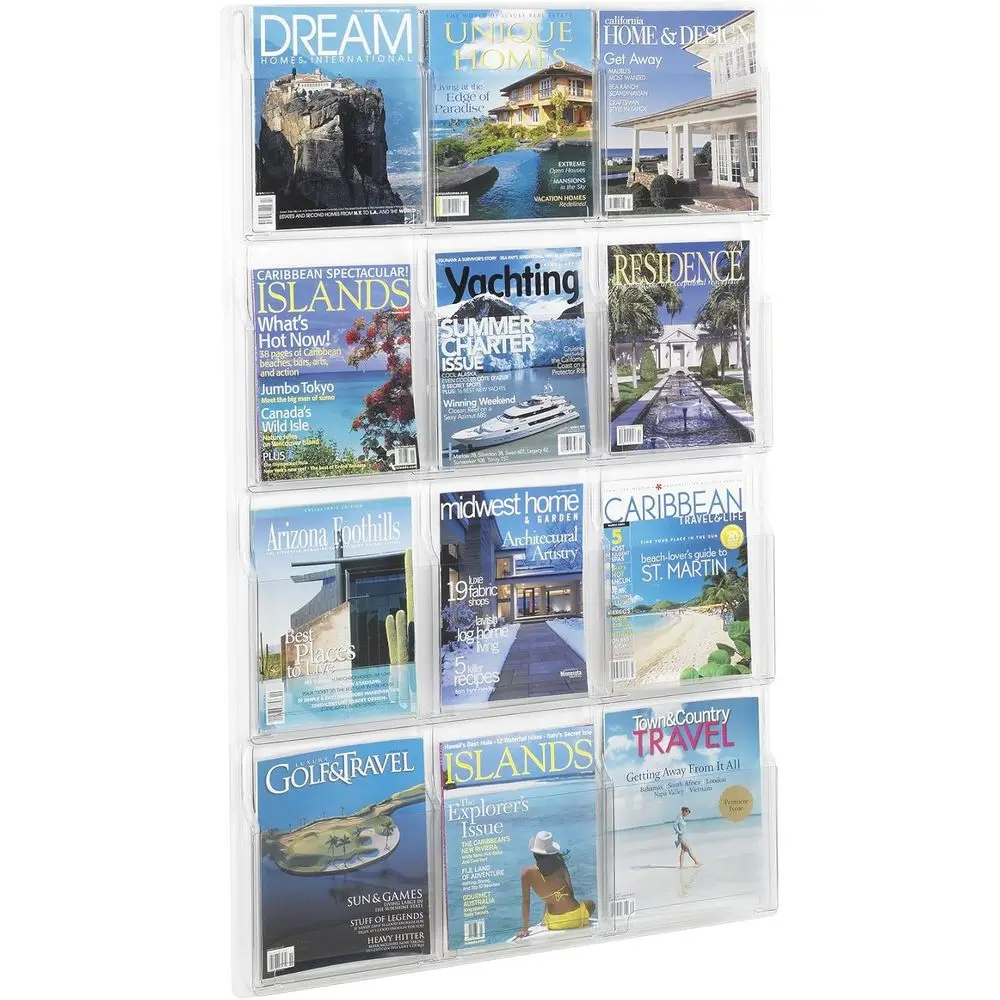 

Clear Acrylic Wall-Mounted Literature Rack, 12 Pockets, Thermoformed Plastic Design