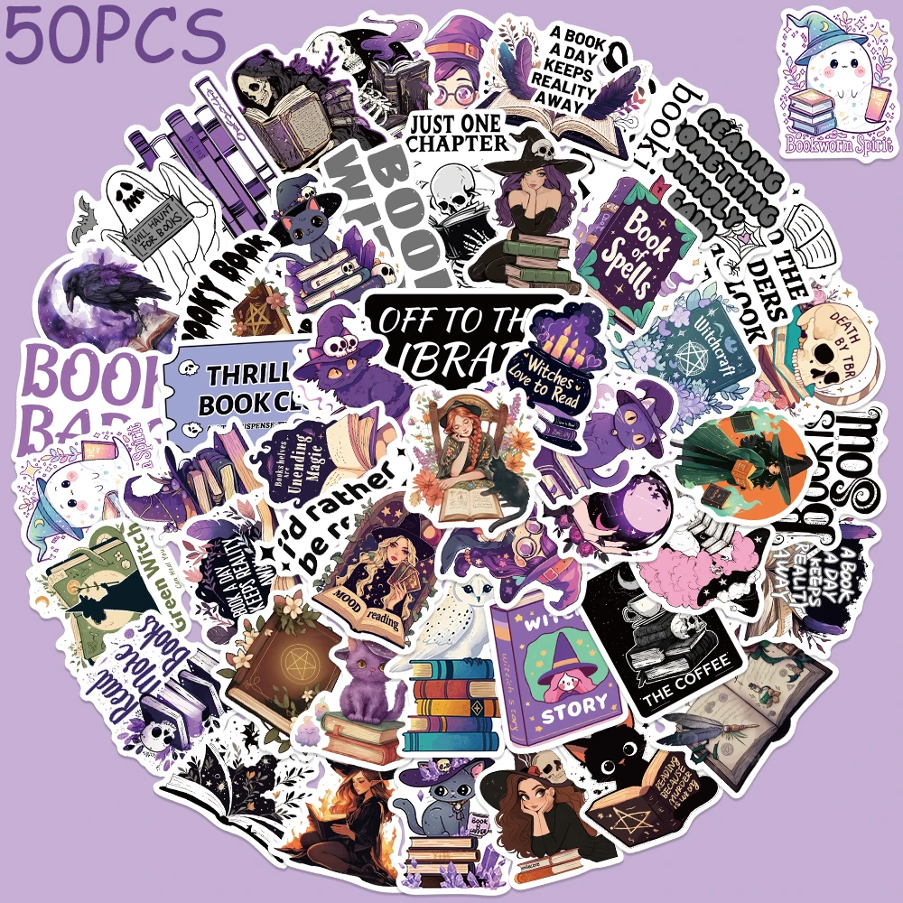 

50pcs Purple Reading Books Bookish Stickers Decals For Phone Laptop Refrigerator Luggage Scrapbook Aesthetic Waterproof Stickers