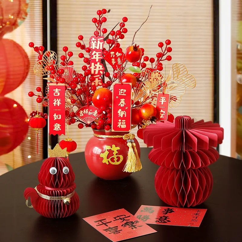 뱀의 해 봄 축제 장식품 입체 두꺼운 종이 벌집 접이식 수공예품 새해