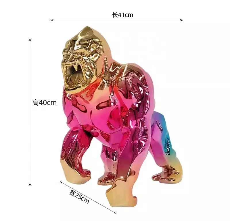 Customizable Resin Crafts Gorilla Sculpture Indoor Outdoor Garden Decorations Electroplated Fiberglass Animal Statue Collection