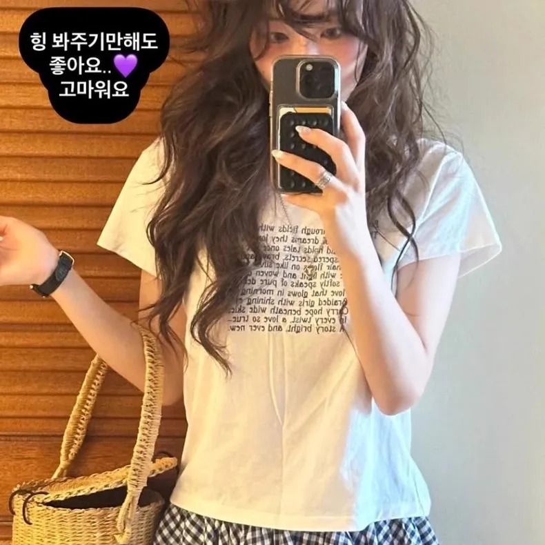 2025年夏 フレッタマット ルーズスリム ラウンドネック レター オルト スヴェ ティート レディース 通勤 スタイリッシュ スタンドフィット コットン トップス