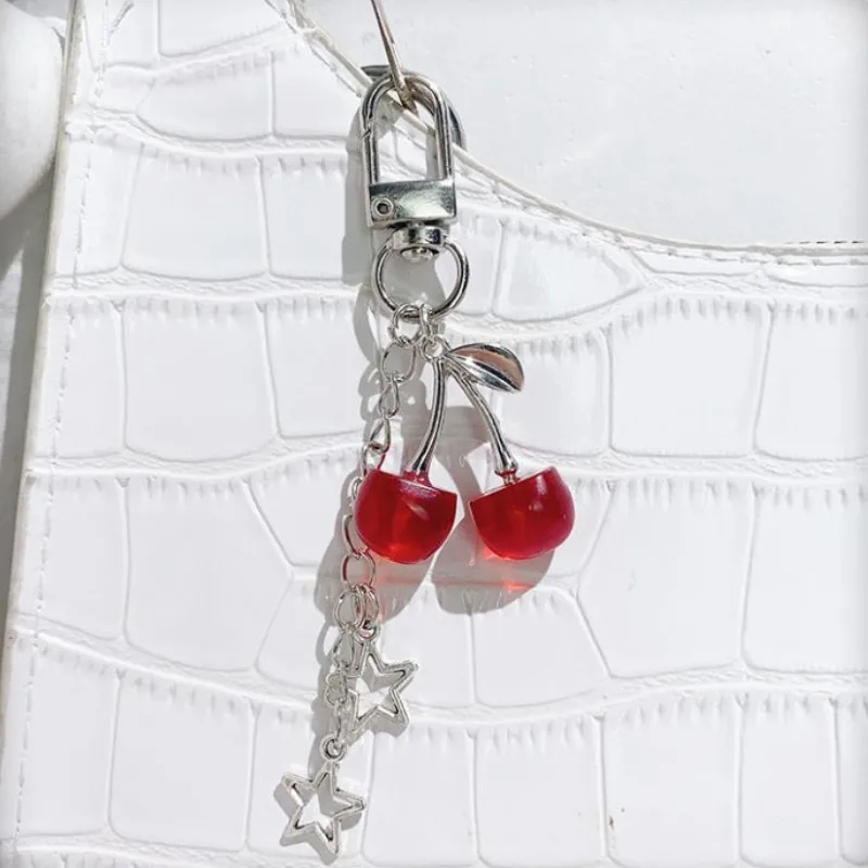 Stylish Cherry Shaped Keychain Charm Vibrant Cherry Bag Keychain Unique Gift for Ladies Practical Key Rings Adornment