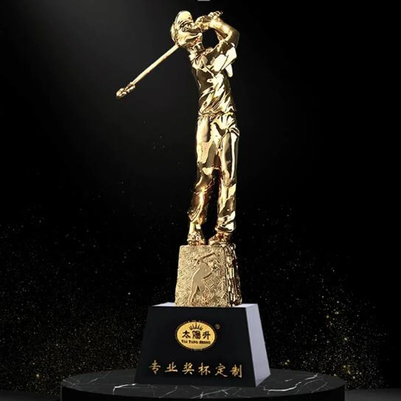 

Customized Golf Trophy, Gold Plated Resin, Creative, Enterprise Awards Honor Competition, Crystal Base Engraved, Home Decor, 1Pc