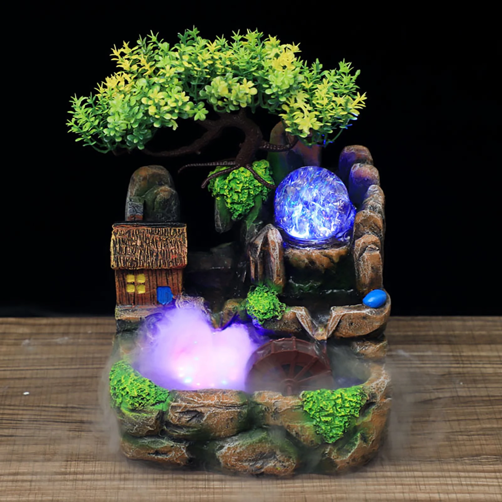 Desktop Fountain Home Ornament Simulation Resin Desktop Fountain Rockery Decor Atomizing Home Ornament Decoration Table Ornament