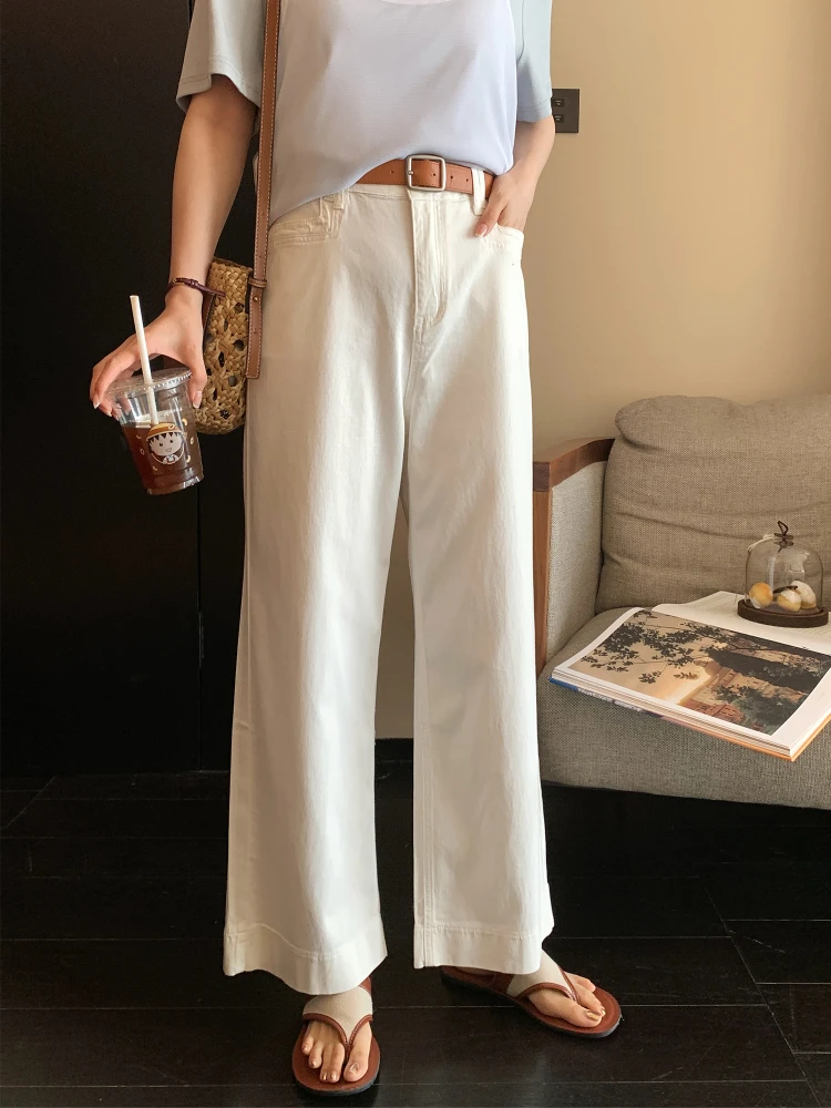 

Джинсы NAZ больших размеров, летние, из хлопкового твила, с высокой талией, прямые, утягивающие, в корейском стиле, повседневные, модные, длиной 7/8