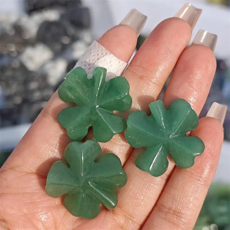 Natural Green Aventurine Lucky Grass Carving Reiki Faith Handicraft Ornaments Healing Home Decoration Gift 3PCS