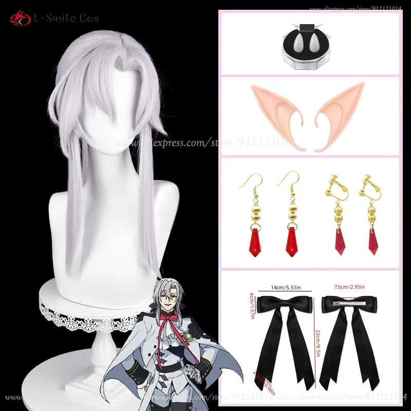 أنيمي فريد باثوري شعر مستعار تأثيري 75 سنتيمتر الفضة الأبيض الباروكات تصفيف الضفائر مقاومة للحرارة الشعر هالوين شعر مستعار للرجال النساء + غطاء شعر مستعار #1