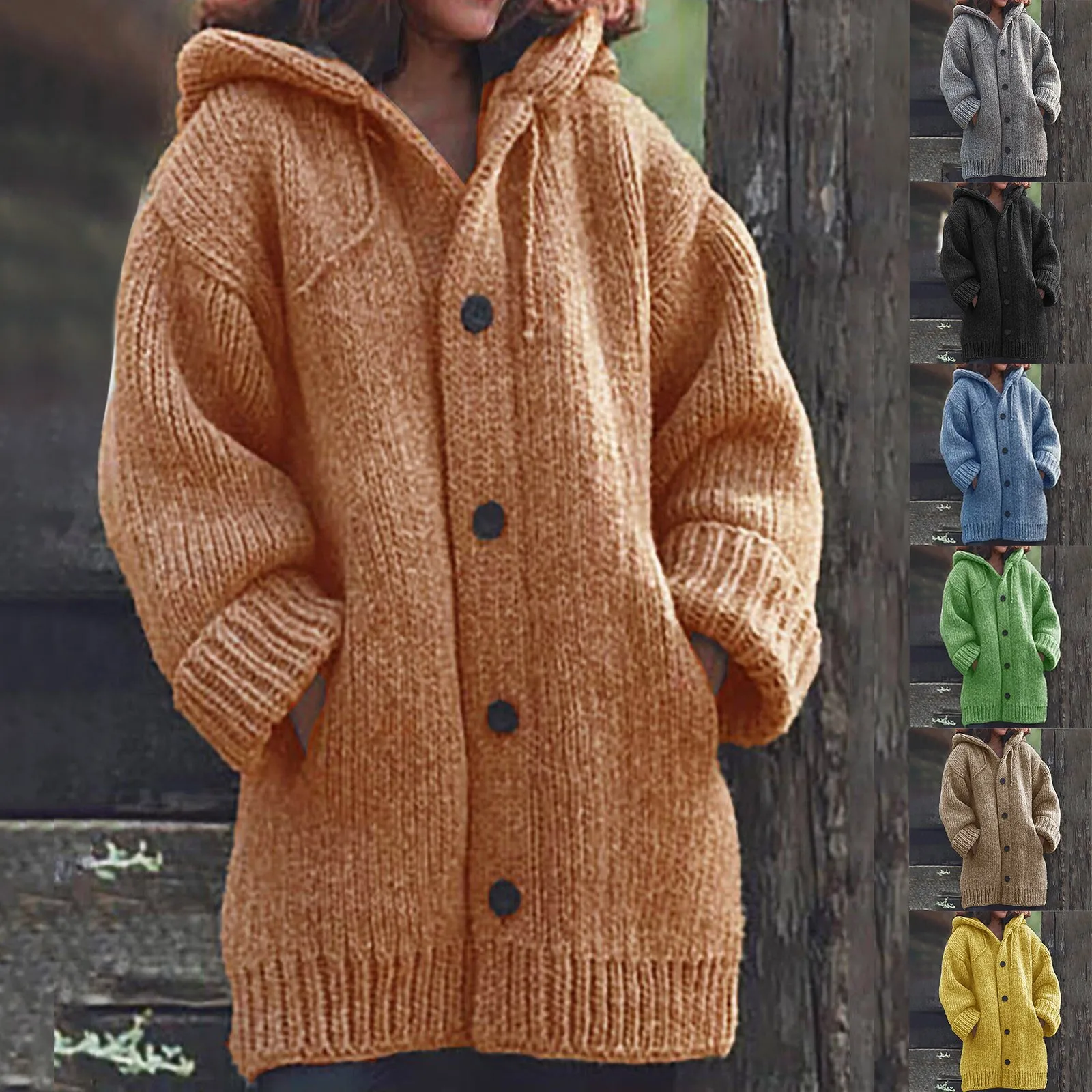 Thick Autumn And Winter Sweater Large Size Knit Sweater Women's Mid Length Coat